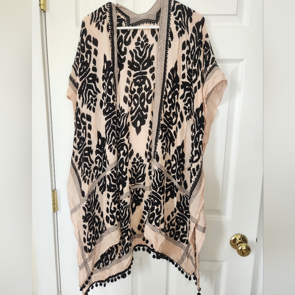 Cream and black shawl swimsuit cover up OS